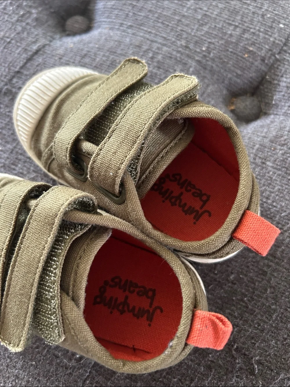 jumping beans Olive Green Canvas Sneakers with Orange Pull Tab